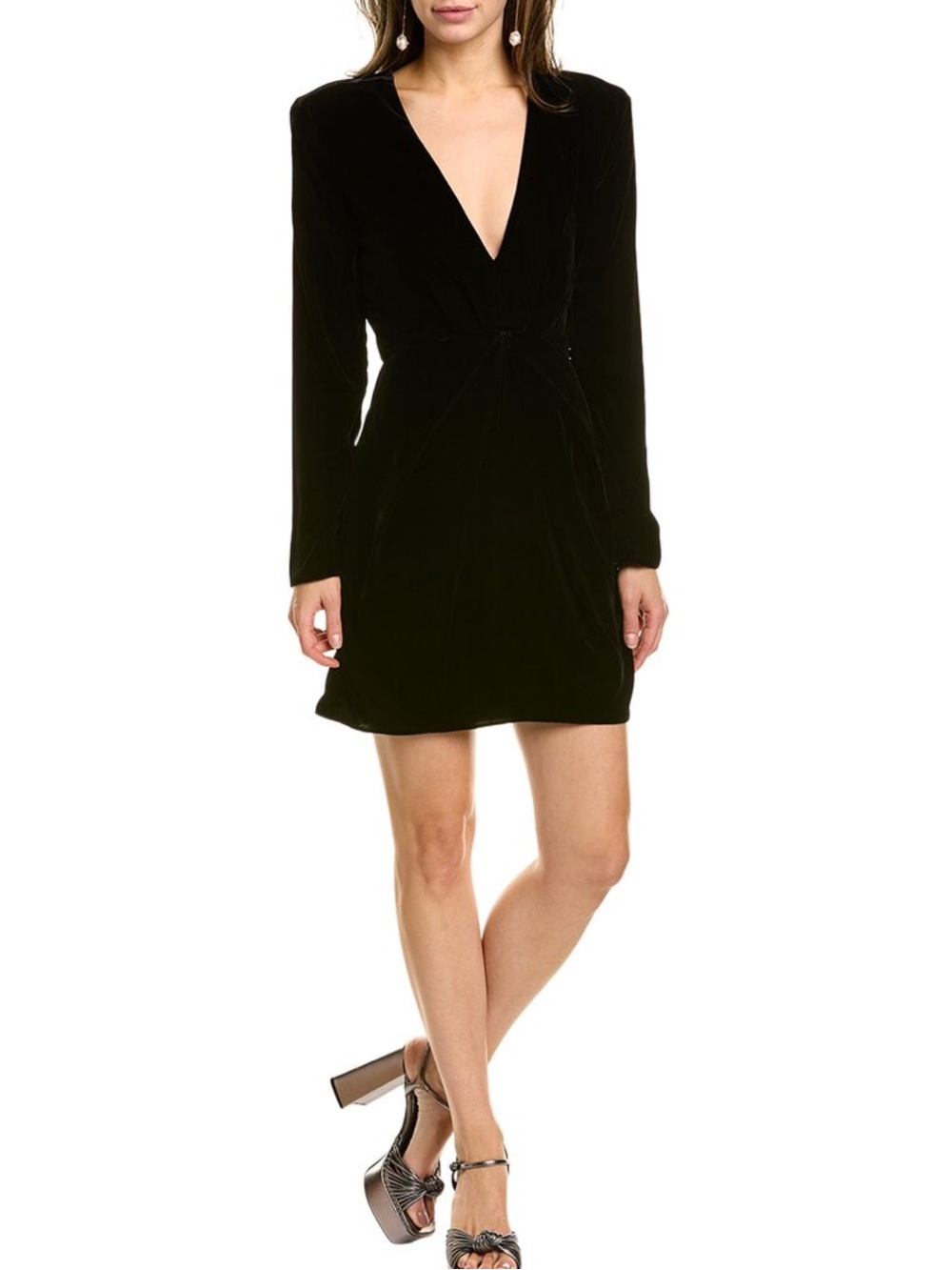 The Kooples Velvet Black Long-Sleeve V-Neck Dress XS NWT